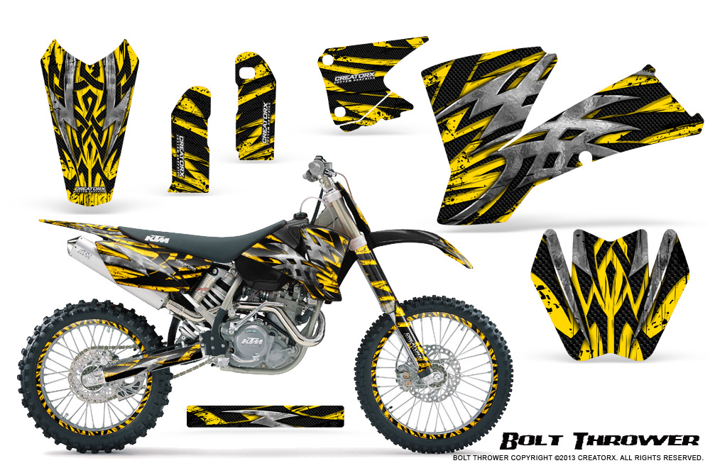 KTM C1 SX EXC MXC Graphics Kit Bolt Thrower Yellow NP Rims